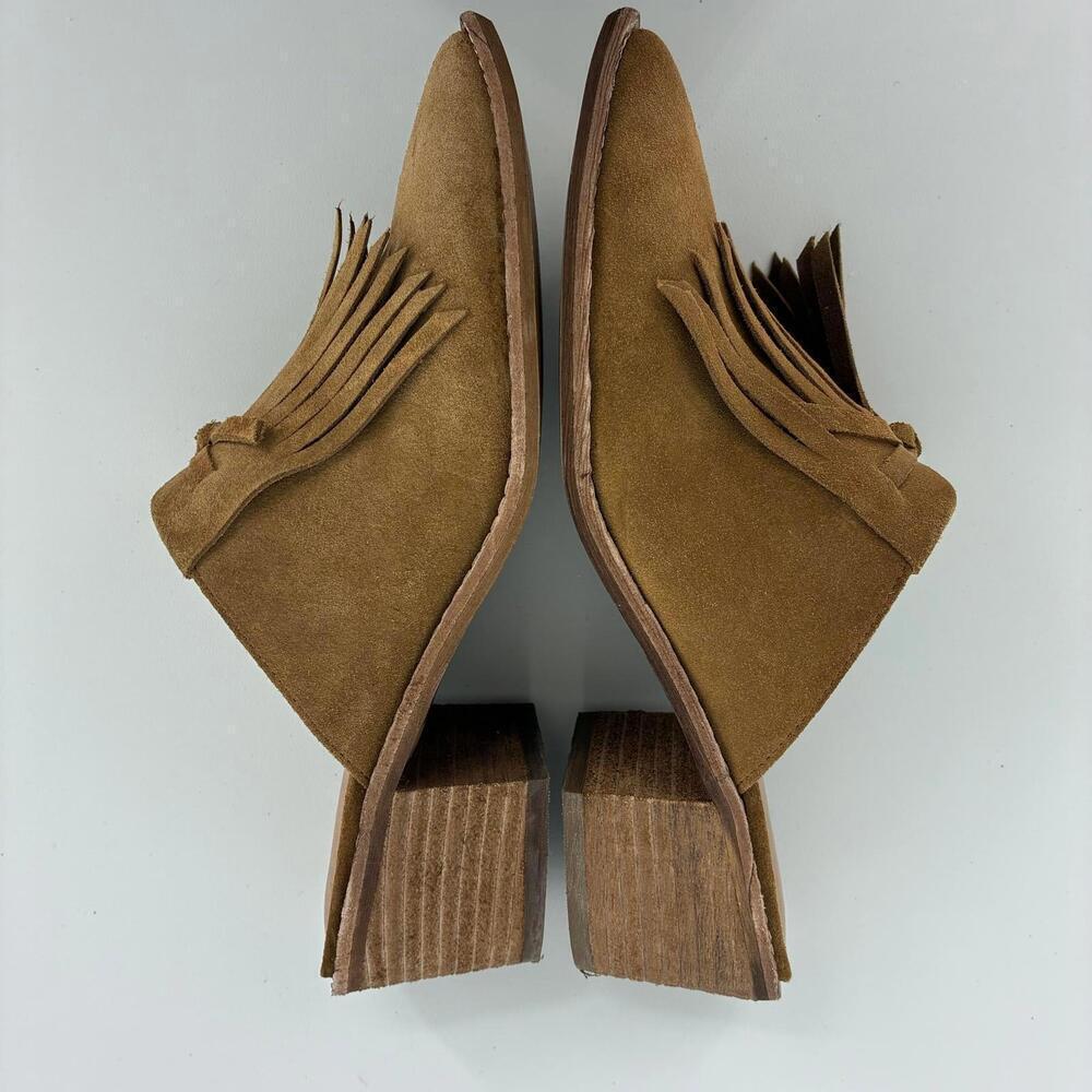 Madewell The Dani Brown Suede Fringe Mules with Block Heel Women's size 7 - Picture 3 of 8